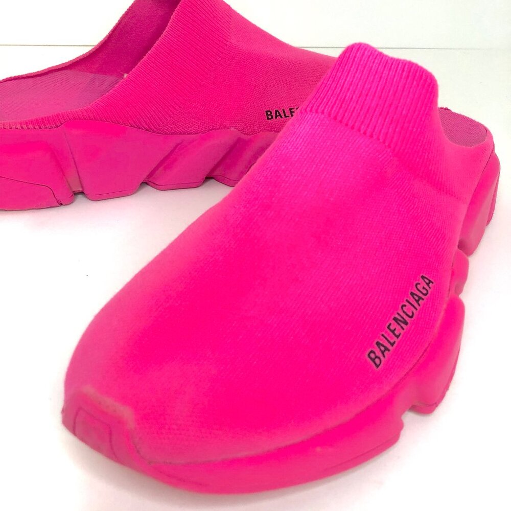 Balenciaga Speed Recycled Knit Mules in Fluo Pink Sz. 10